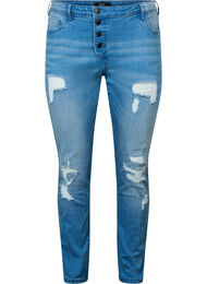 Ripped Emily jeans med regulær talje, Blue denim, Packshot