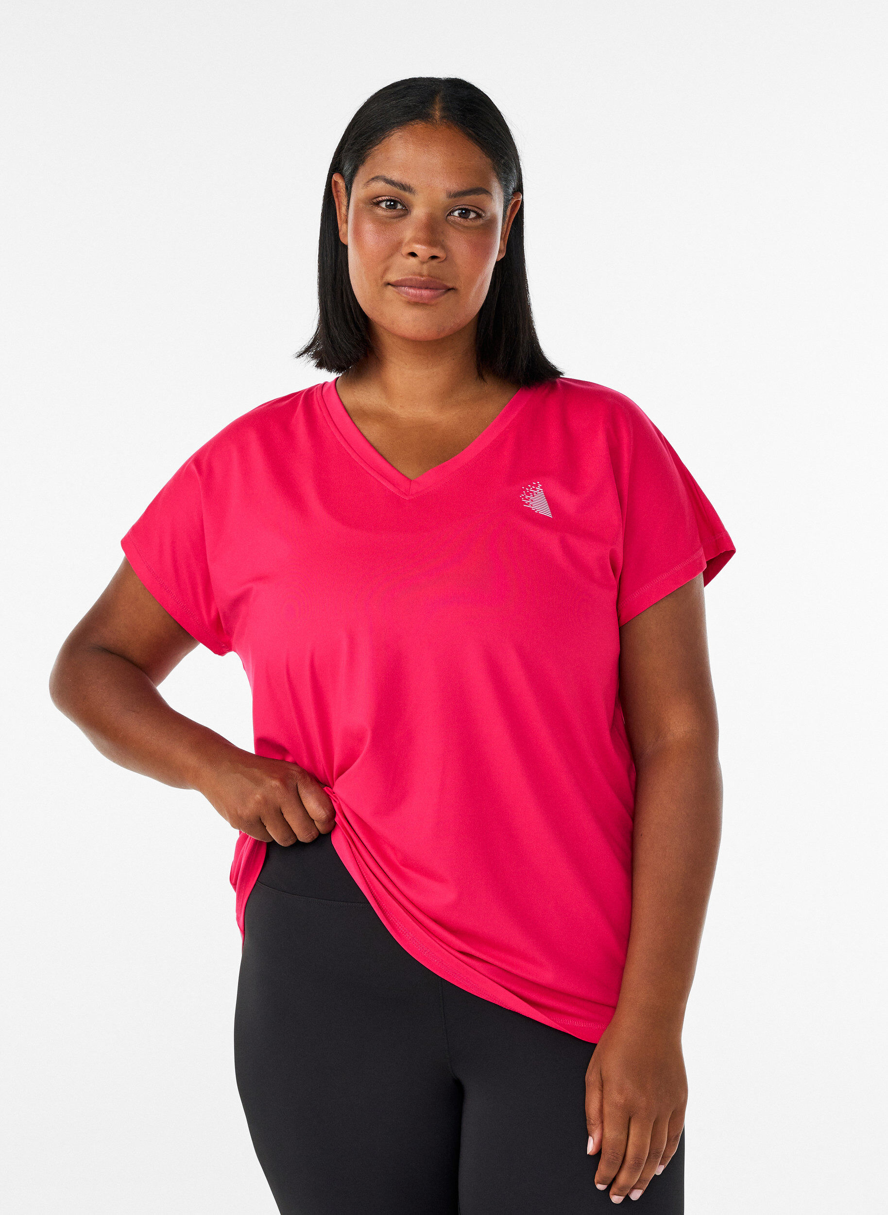 L&oslash;s tr&aelig;nings t-shirt med v-hals, Lyser&oslash;d, Model