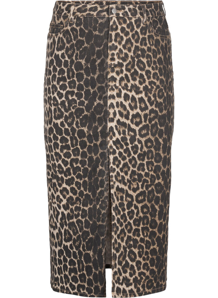 Maxinederdel med leopardprint og frontslids, Leo AOP, Packshot image number 0