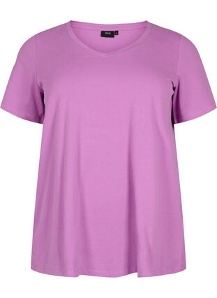 Ensfarvet basis t-shirt i bomuld, Iris Orchid, Packshot image number 0