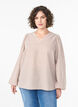 Bluse med v-udskæring og små tern, Beige, Model image number 0