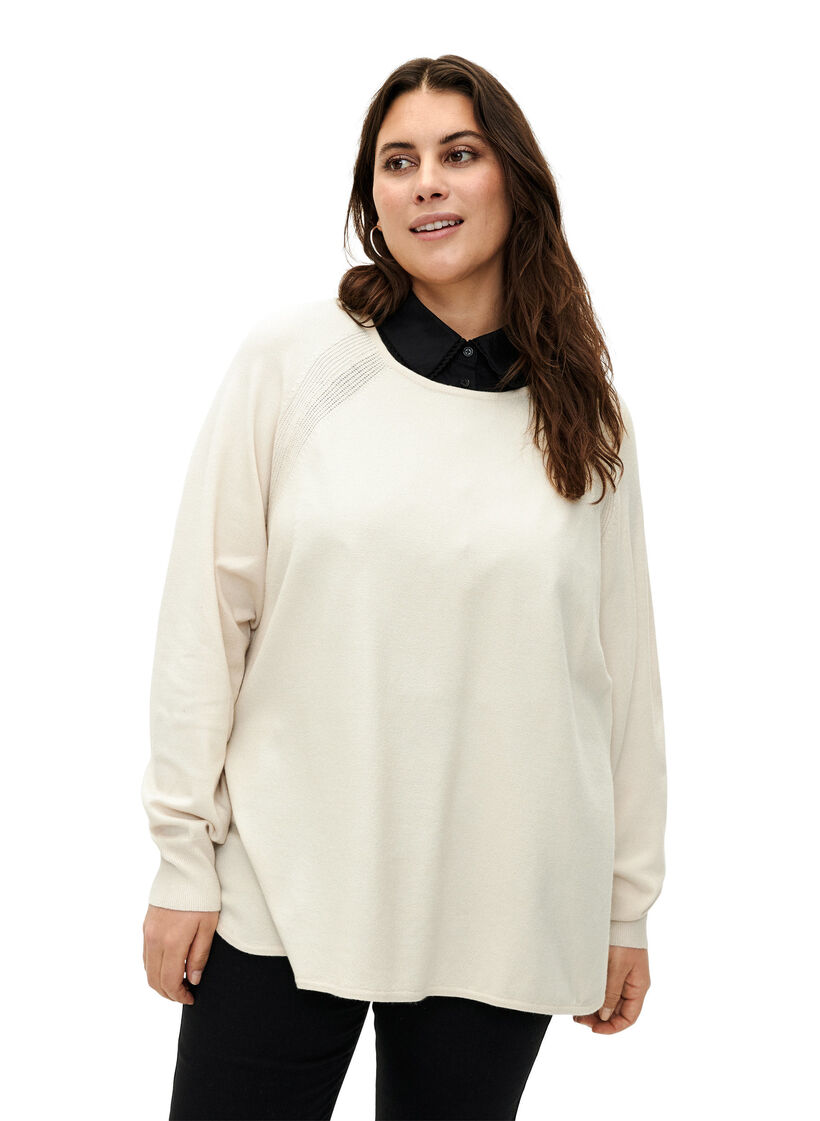 Strikbluse med raglanærmer, Birch Mel., Model image number 0