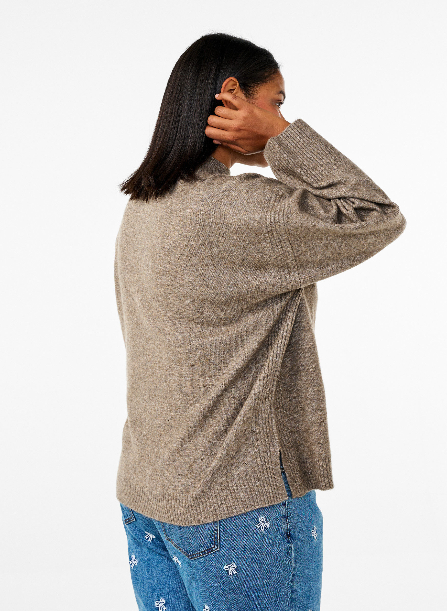 Zizzi Strikbluse med ribkanter, Walnut Mel., Model image number 1