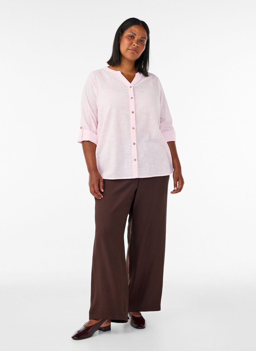 Skjortebluse i bomuld med v-udsk&aelig;ring, Lyser&oslash;d, Model image number 1