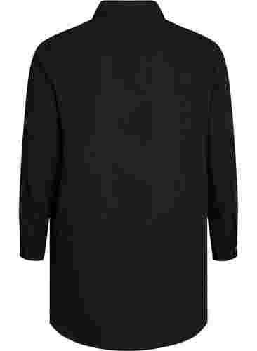 Lang ensfarvet skjorte i viskose , Black, Packshot image number 1
