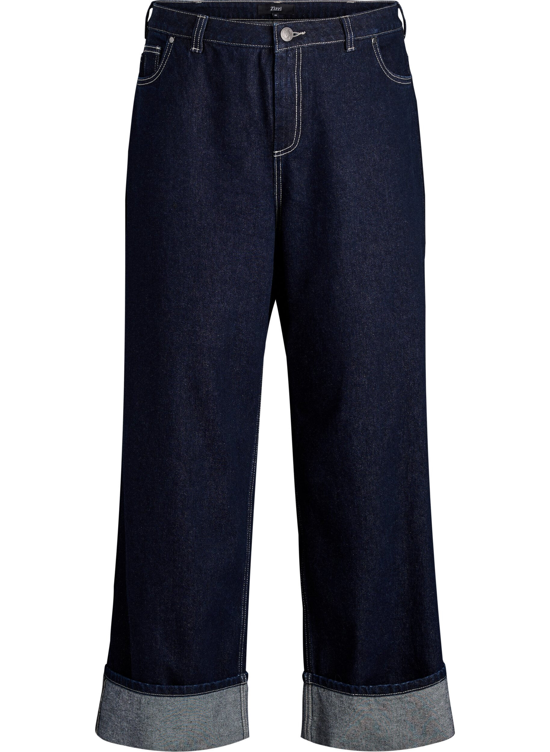 ZizziWide fit jeans med brede opsm&oslash;g og kontraststikninger, Bl&aring;, Packshot image number 0