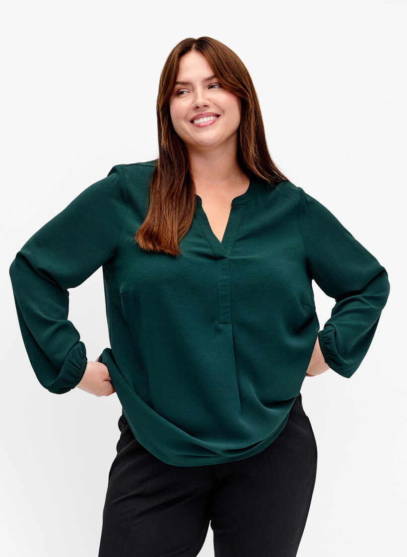 Ensfarvet bluse med v-hals, Scarab, Model image number 0