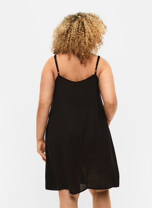 Ensfarvet strop kjole i viskose, Black, Model image number 1