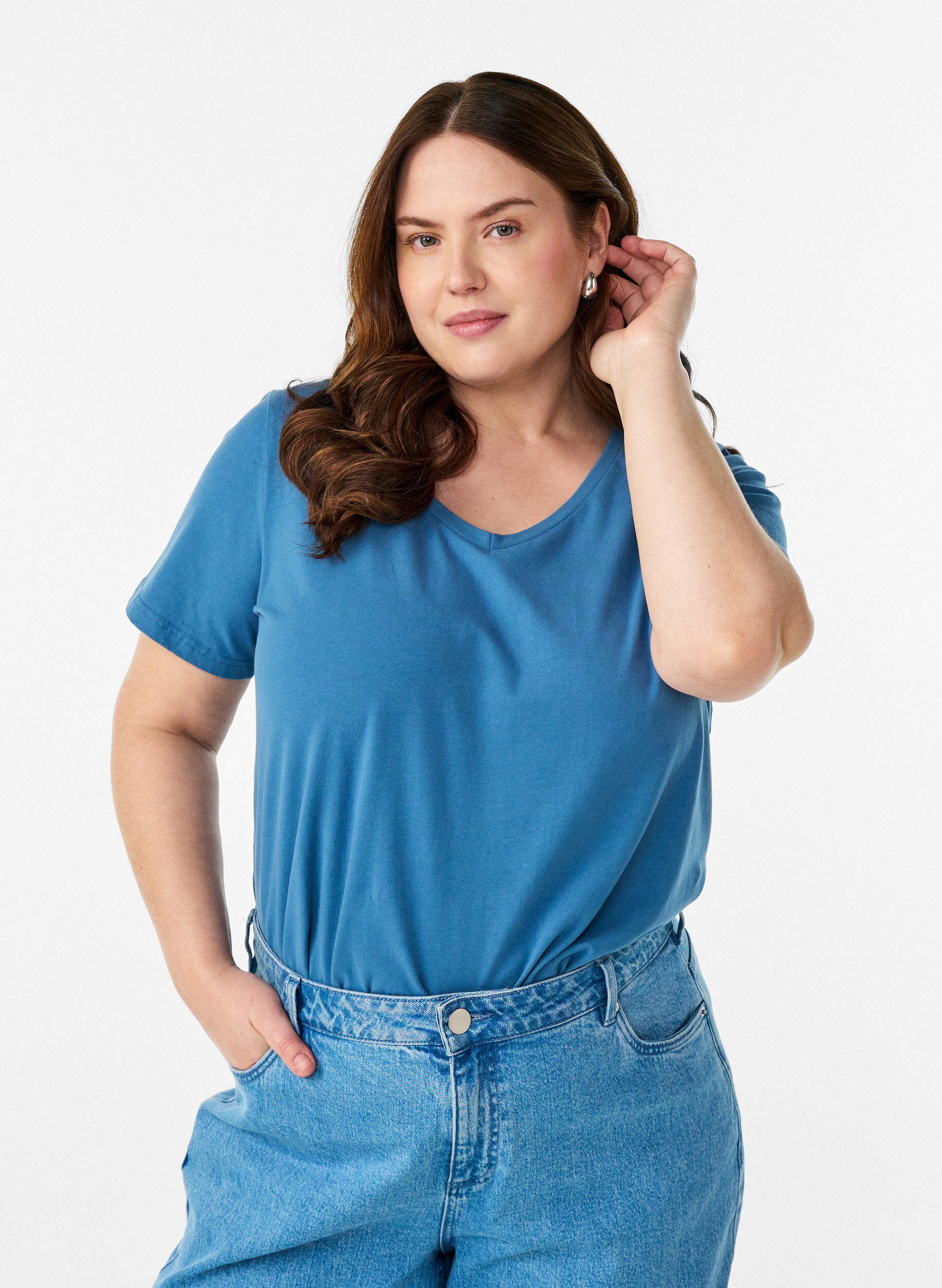 ZizziEnsfarvet basis t-shirt i bomuld, Gr&aring;, Model image number 1