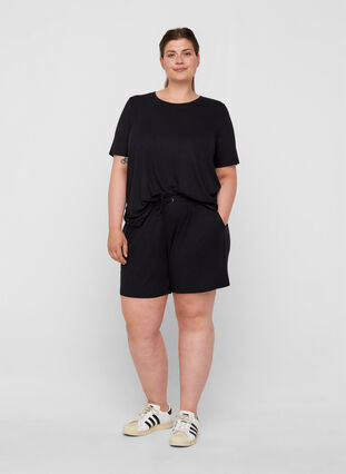 Shorts i ribkvalitet med lommer, Black, Model image number 4