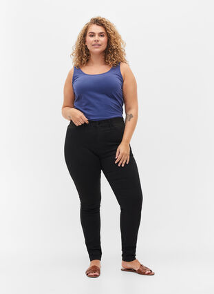 Super slim Amy jeans med elastik i taljen, Black, Model image number 0