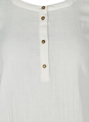 Bomulds kjole med knapper og 3/4 ærmer, Bright White, Packshot image number 2