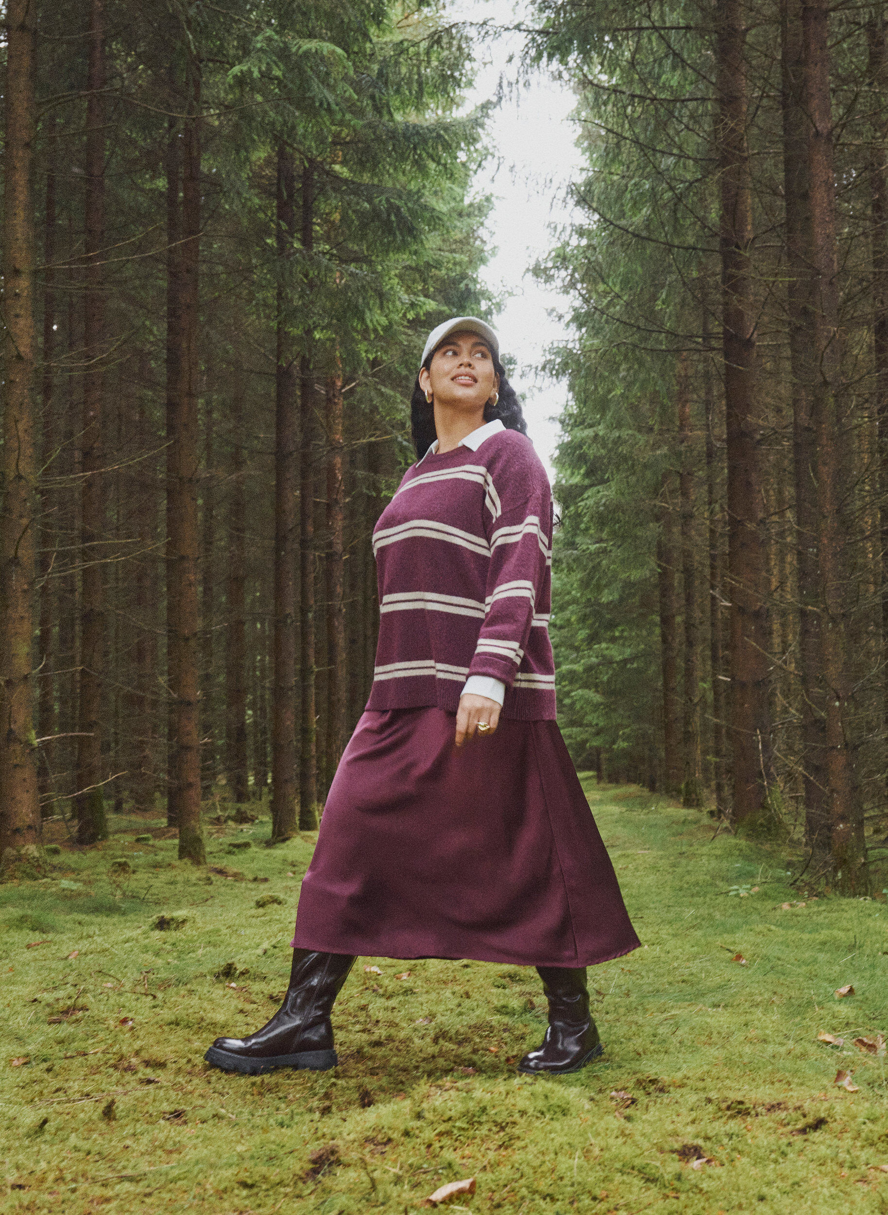 ZizziSatin midi-nederdel, R&oslash;d, Image image number 0