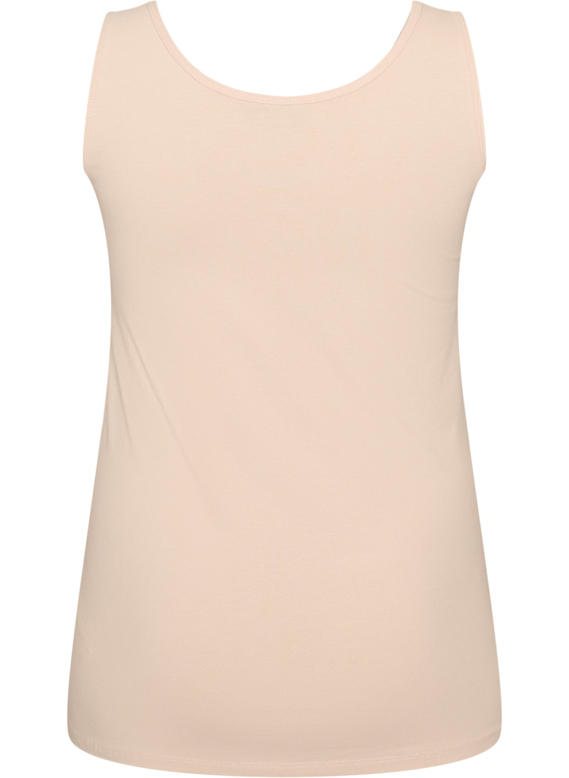 ZizziEnsfarvet basis top i bomuld, Beige, Packshot image number 1