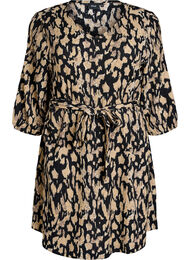 Kort kjole med 3/4 &aelig;rmer og m&oslash;nster, Sort