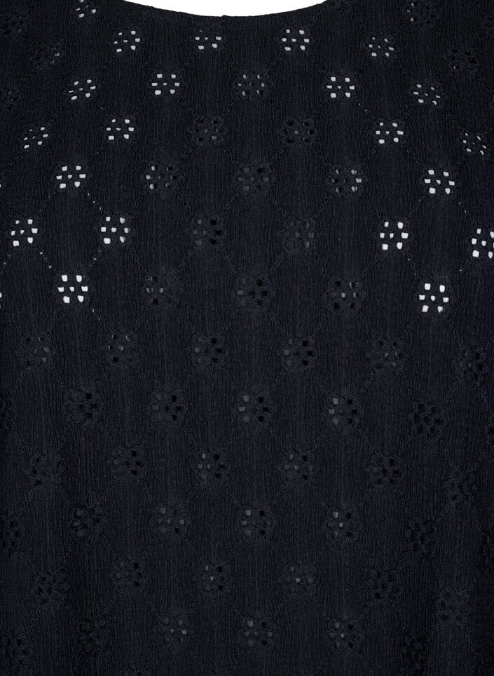 Kortærmet bluse med hulmønster, Black, Packshot image number 2
