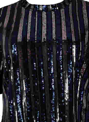Kortærmet pailletkjole med slids, Evening Blue Stripe , Packshot image number 2