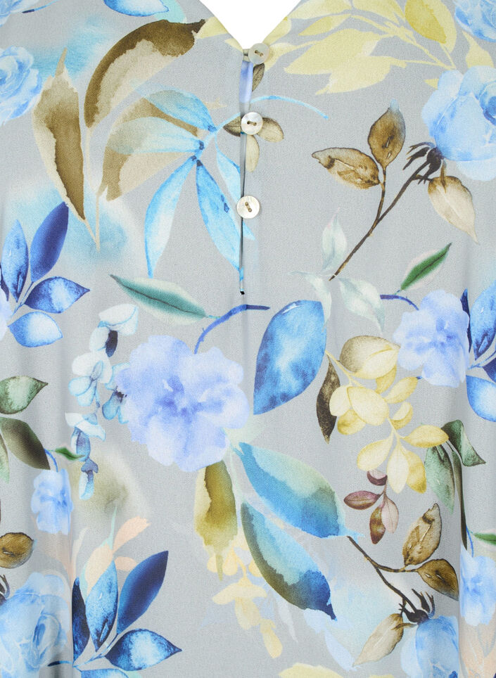 Blomstret festbluse med korte ærmer, Wrought Iron AOP, Packshot image number 2