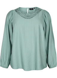 Bluse i viskose med crochet detalje, Chinois Green