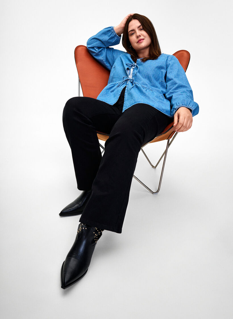 Peplum bluse i denim med bindelukning, Light Blue Denim, Image image number 0