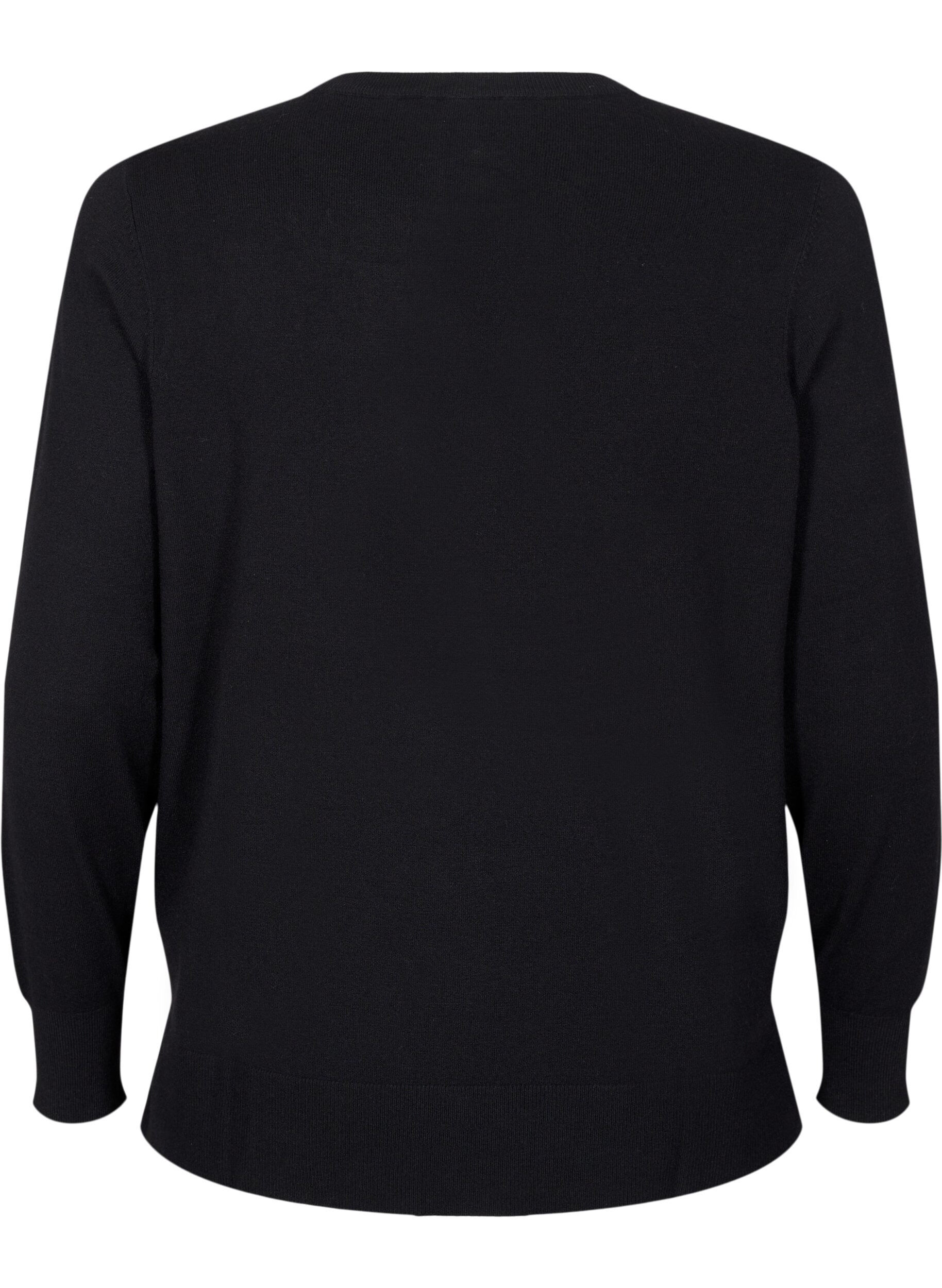 Zizzi Lang&aelig;rmet strikbluse med slids, Sort, Packshot image number 1