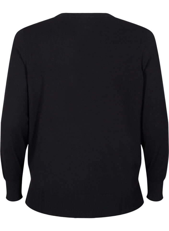 Langærmet strikbluse med slids, Sort, Packshot image number 1