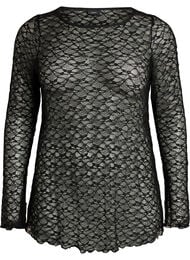 Transparent blondebluse med lange &aelig;rmer, Sort