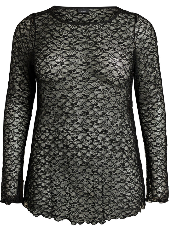Transparent blondebluse med lange &aelig;rmer, Sort, Packshot image number 0