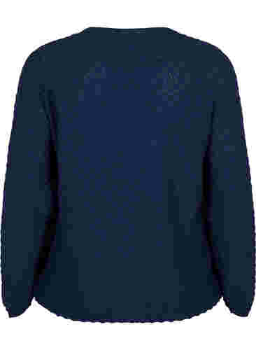Mønstret strikbluse med v-hals, Navy Blazer, Packshot image number 1