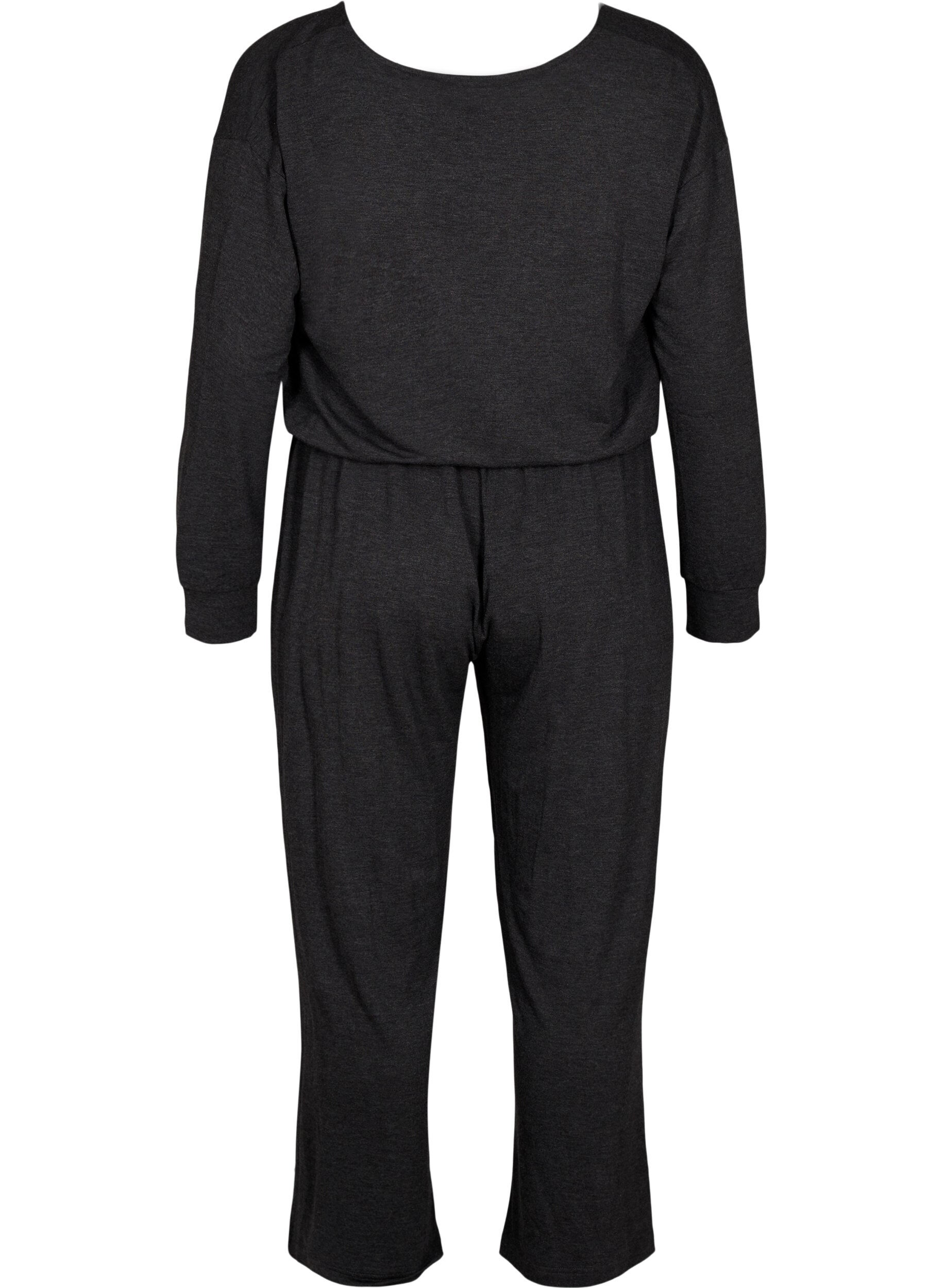 Zizzi Jumpsuit med wrap og bindeb&aring;nd, Dark Grey Melange, Packshot image number 1