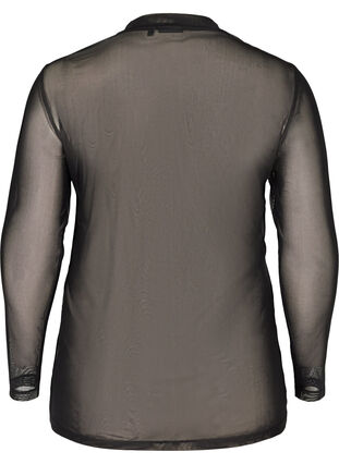 Tætsiddende mesh bluse med høj hals, Black, Packshot image number 1