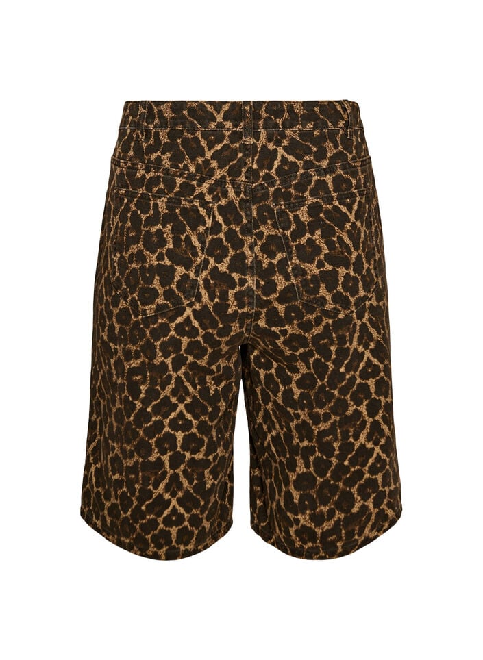 Leopardm&oslash;nstrede bermudashorts i denim, Brun, Packshot image number 1