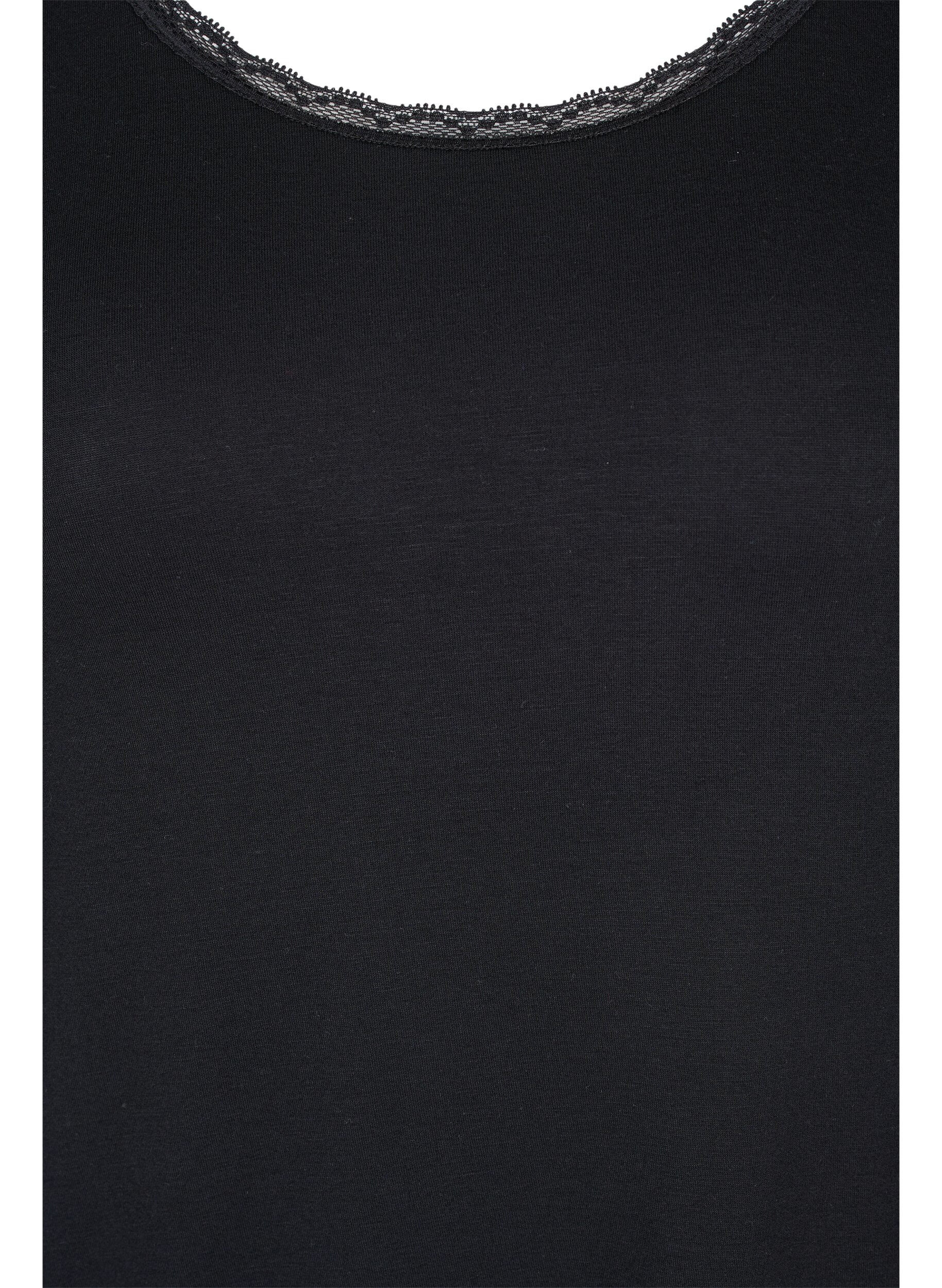 Zizzi Kort&aelig;rmet natbluse i viskose, Black, Packshot image number 2