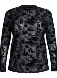 Meshbluse med blomsterm&oslash;nster, Sort