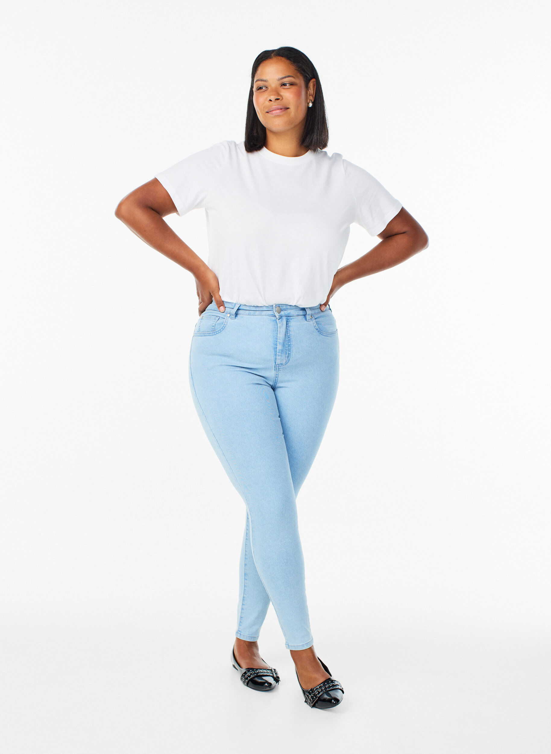 Amy jeans med h&oslash;j talje og super slim fit, Bl&aring;, Model