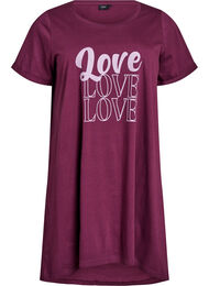 Kortærmet natkjole i økologisk bomuld, Mørk Bordeaux