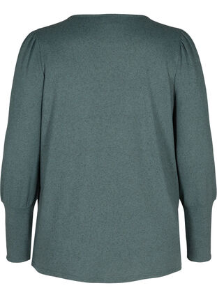 Meleret bluse med rund halsudskæring, Balsam Green Mel, Packshot image number 1