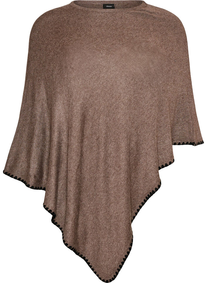 Finstrikket poncho, Brun, Packshot image number 0