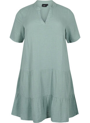 Kortærmet kjole i 100% bomuld, Chinois Green, Packshot image number 0