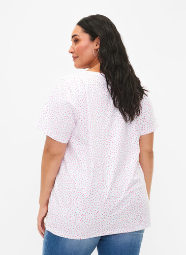 Bomulds t-shirt med prikker og v-hals, B.White/S. Pink Dot, Model image number 1
