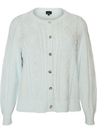 Kabelstrikket cardigan med dekorative knapper, Bl&aring;