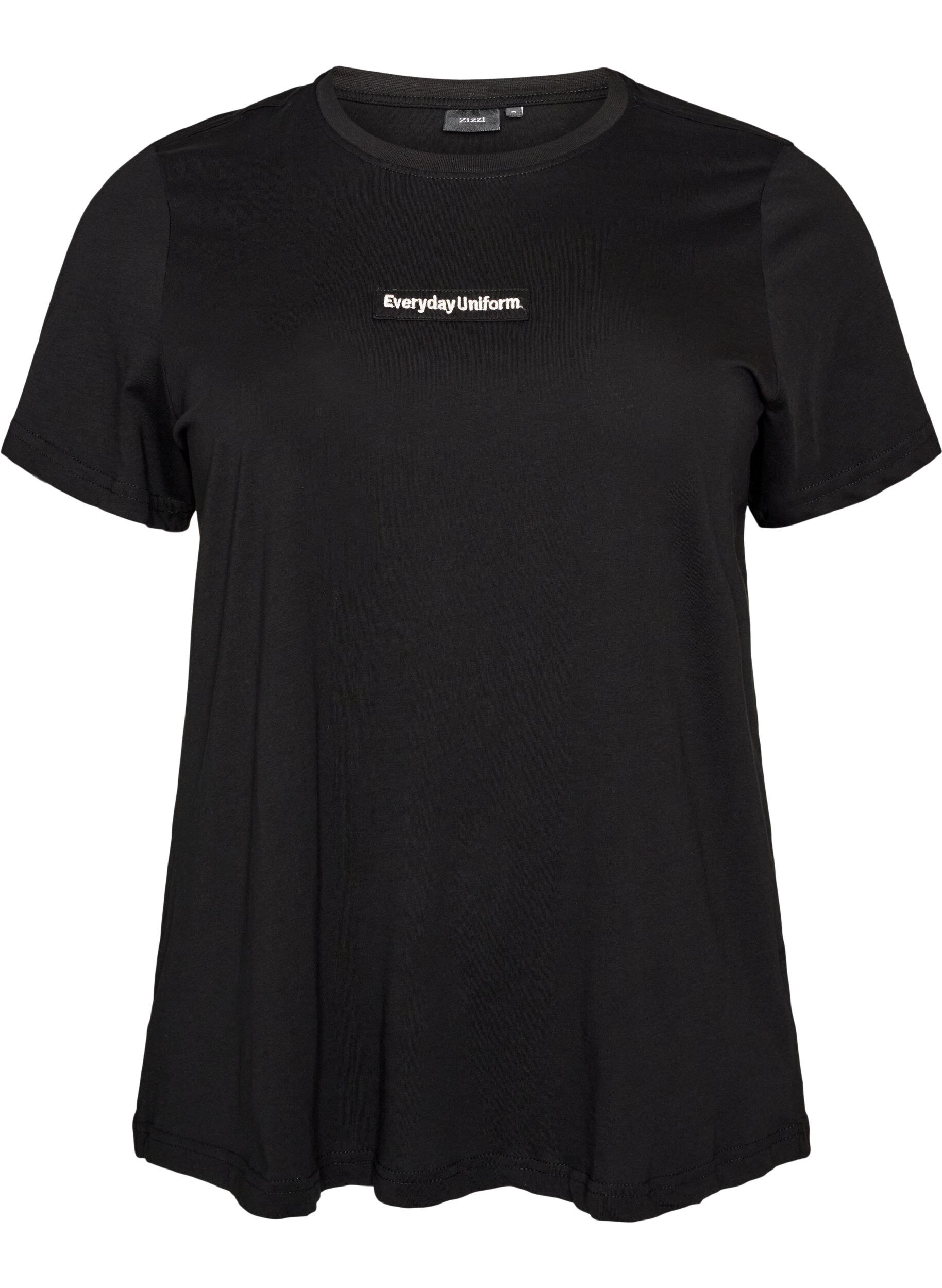 ZizziT-shirt i bomuld med tekstbadge, Sort, Packshot image number 0