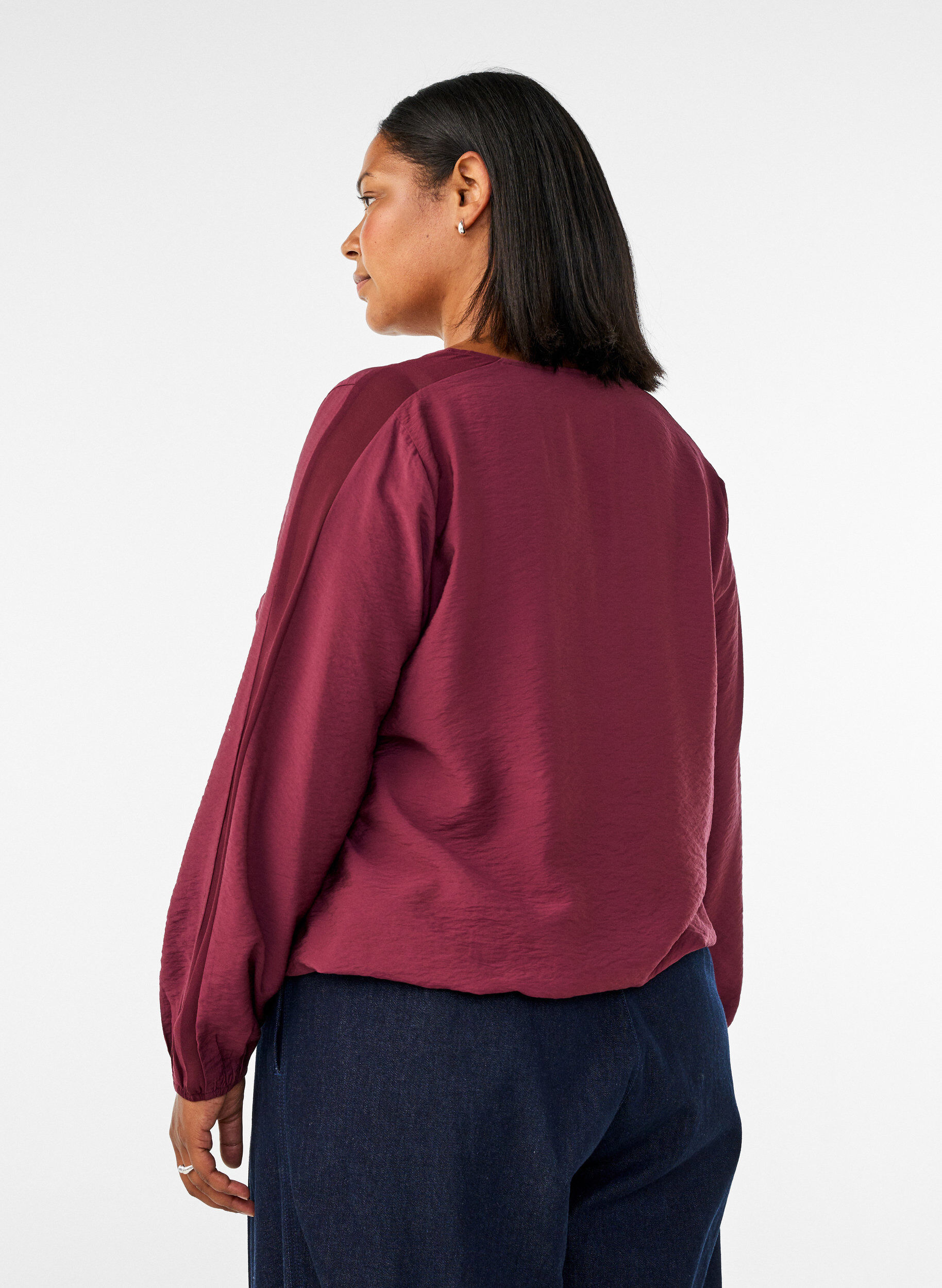 ZizziBluse med balloneffekt og chiffondetaljer, R&oslash;d, Model image number 2