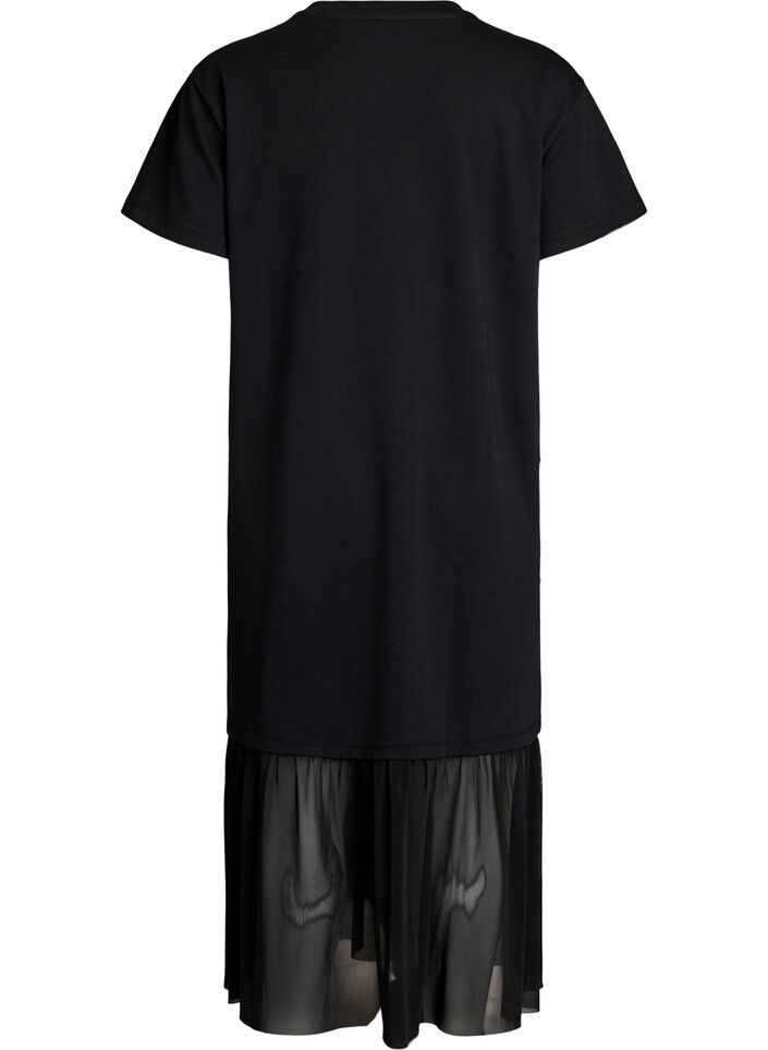 T-shirtkjole med transparent meshkant, Sort, Packshot image number 1