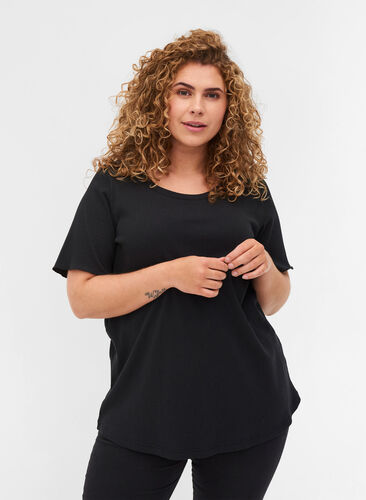 Kortærmet t-shirt i ribkvalitet, Black, Model image number 0