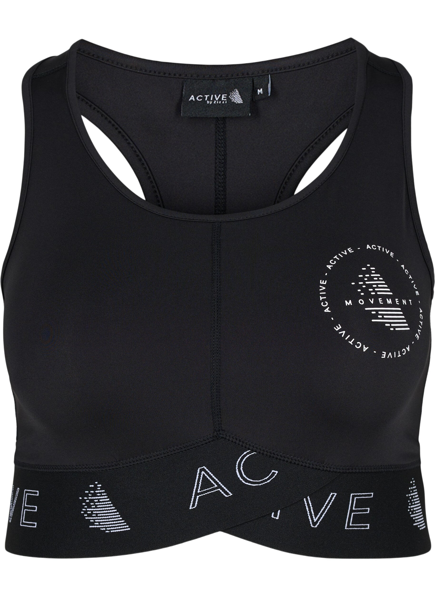Zizzi Sports bh med teksttryk , Black, Packshot image number 0