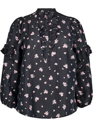Blomsteret bluse i lyocell, Sort