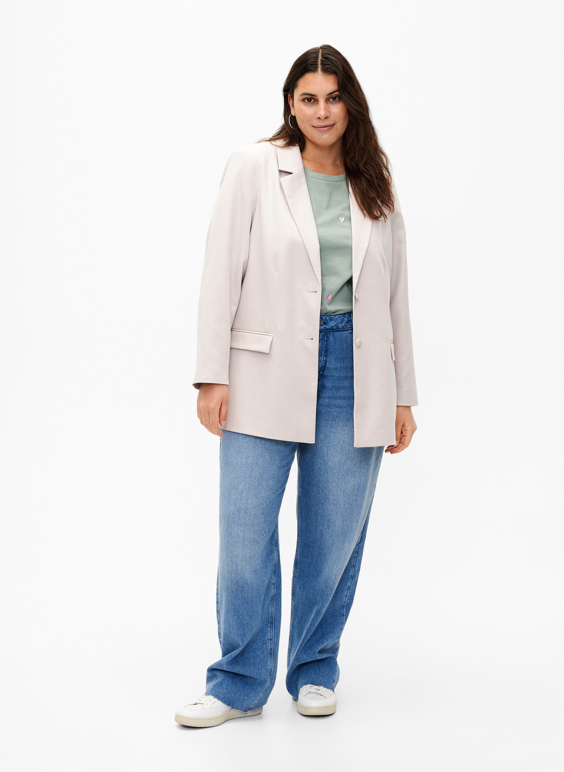 Zizzi Klassisk blazer med knaplukning, Pumice Stone, Model image number 2