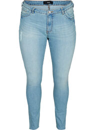 Ekstra slim Sanna jeans med slid, Light blue denim