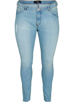 Ekstra slim Sanna jeans med slid, Light blue denim, Packshot image number 0